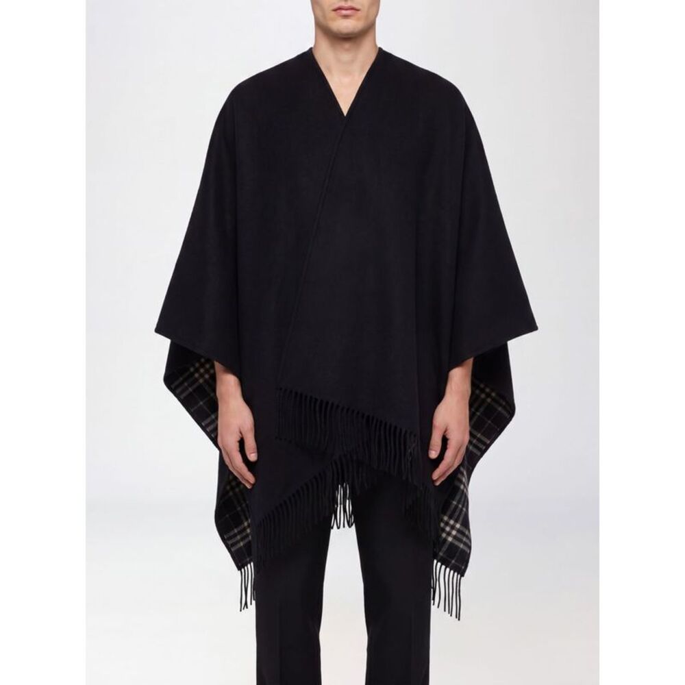 Burberry Men Asymmetrical Wool Cape Burberry With Fringed Edges